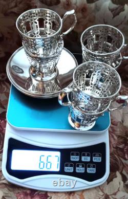 6 Antique Tiffany & Co Sterling Demitasse Cups/Saucers/Liners no Mono, Beautiful