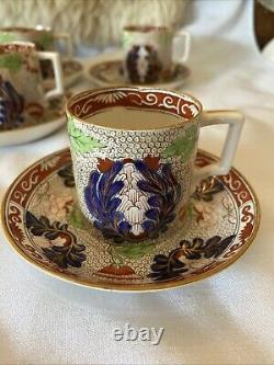 6 Antique Wedgewood Demitasse Cup Set Imari Chrysanthemum Etruria 1800s