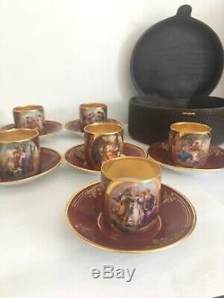 6 Austrian Royal Vienna Style Demitasse Coffee Cups Set Neoclassical Scenes