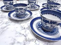 6 Booth's Lowestoft Deer Demitasse Footed Coffee Cup & Saucer Sets 1918+ EC