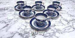 6 Booth's Lowestoft Deer Demitasse Footed Coffee Cup & Saucer Sets 1918+ EC