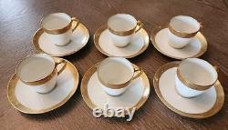 6 Charles Ahrenfeldt Limoges Depose Demitasse Cups & Saucers Etched Gold Rim