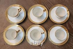 6 Charles Ahrenfeldt Limoges Depose Demitasse Cups & Saucers Etched Gold Rim