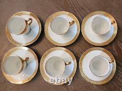 6 Charles Ahrenfeldt Limoges Depose Demitasse Cups & Saucers Etched Gold Rim