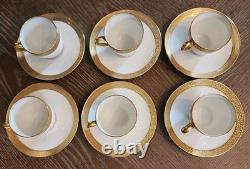 6 Charles Ahrenfeldt Limoges Depose Demitasse Cups & Saucers Etched Gold Rim