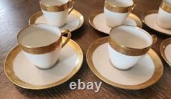 6 Charles Ahrenfeldt Limoges Depose Demitasse Cups & Saucers Etched Gold Rim