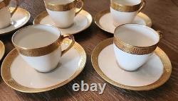 6 Charles Ahrenfeldt Limoges Depose Demitasse Cups & Saucers Etched Gold Rim