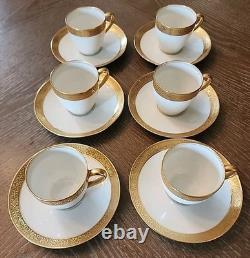 6 Charles Ahrenfeldt Limoges Depose Demitasse Cups & Saucers Etched Gold Rim