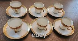 6 Charles Ahrenfeldt Limoges Depose Demitasse Cups & Saucers Etched Gold Rim