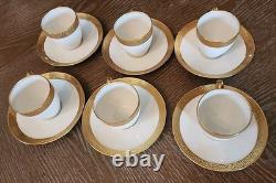 6 Charles Ahrenfeldt Limoges Depose Demitasse Cups & Saucers Etched Gold Rim