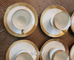 6 Charles Ahrenfeldt Limoges Depose Demitasse Cups & Saucers Etched Gold Rim
