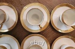 6 Charles Ahrenfeldt Limoges Depose Demitasse Cups & Saucers Etched Gold Rim