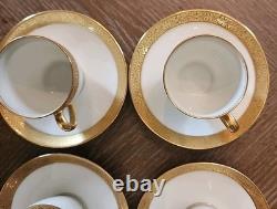 6 Charles Ahrenfeldt Limoges Depose Demitasse Cups & Saucers Etched Gold Rim