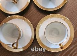 6 Charles Ahrenfeldt Limoges Depose Demitasse Cups & Saucers Etched Gold Rim