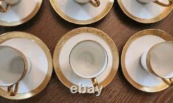 6 Charles Ahrenfeldt Limoges Depose Demitasse Cups & Saucers Etched Gold Rim