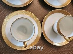 6 Charles Ahrenfeldt Limoges Depose Demitasse Cups & Saucers Etched Gold Rim