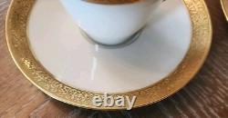 6 Charles Ahrenfeldt Limoges Depose Demitasse Cups & Saucers Etched Gold Rim