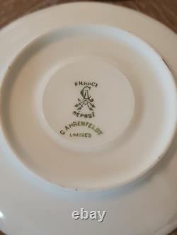 6 Charles Ahrenfeldt Limoges Depose Demitasse Cups & Saucers Etched Gold Rim
