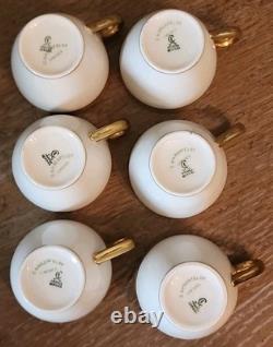 6 Charles Ahrenfeldt Limoges Depose Demitasse Cups & Saucers Etched Gold Rim