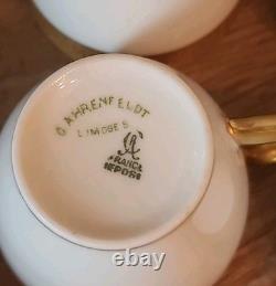 6 Charles Ahrenfeldt Limoges Depose Demitasse Cups & Saucers Etched Gold Rim