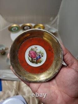 6 Colorful Antique Royal Vienna 11/620 Gold Trim Demitasse Teacup & Saucer -READ