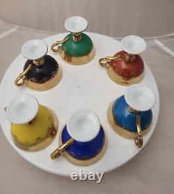 6 Colorful Antique Royal Vienna 11/620 Gold Trim Demitasse Teacup & Saucer -READ