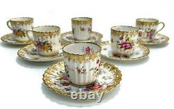 6 Copeland Spode England Porcelain Demitasse Cup and Saucers, c1920. Florals