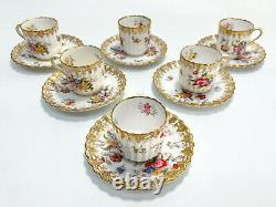 6 Copeland Spode England Porcelain Demitasse Cup and Saucers, c1920. Florals