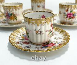 6 Copeland Spode England Porcelain Demitasse Cup and Saucers, c1920. Florals