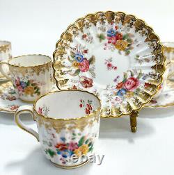 6 Copeland Spode England Porcelain Demitasse Cup and Saucers, c1920. Florals