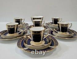 6 Copelands Trio Porcelain Quatrefoil Demitasse Cups & Saucers jeweled gilt