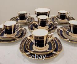 6 Copelands Trio Porcelain Quatrefoil Demitasse Cups & Saucers jeweled gilt
