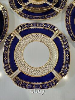 6 Copelands Trio Porcelain Quatrefoil Demitasse Cups & Saucers jeweled gilt