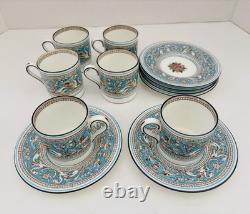 6 Demitasse Cups/Saucers-Wedgwood Florentine Turquoise Dragon Pattern EXCELLENT