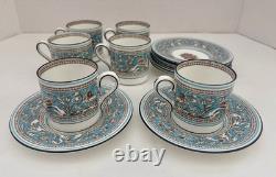 6 Demitasse Cups/Saucers-Wedgwood Florentine Turquoise Dragon Pattern EXCELLENT