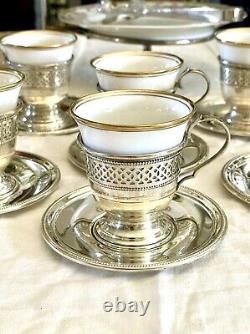 6 Demitasse STERLING English Bone China TUSCAN Inserts England Plummer LTD