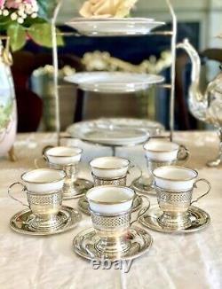 6 Demitasse STERLING English Bone China TUSCAN Inserts England Plummer LTD