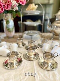 6 Demitasse STERLING English Bone China TUSCAN Inserts England Plummer LTD