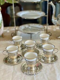 6 Demitasse STERLING English Bone China TUSCAN Inserts England Plummer LTD