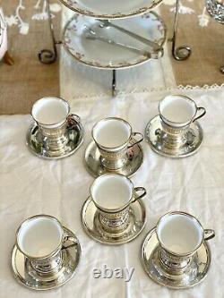 6 Demitasse STERLING English Bone China TUSCAN Inserts England Plummer LTD