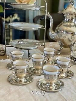 6 Demitasse STERLING English Bone China TUSCAN Inserts England Plummer LTD