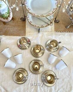 6 Demitasse STERLING English Bone China TUSCAN Inserts England Plummer LTD