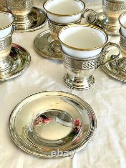 6 Demitasse STERLING English Bone China TUSCAN Inserts England Plummer LTD