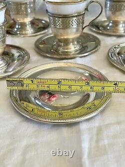 6 Demitasse STERLING English Bone China TUSCAN Inserts England Plummer LTD