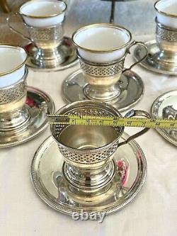 6 Demitasse STERLING English Bone China TUSCAN Inserts England Plummer LTD