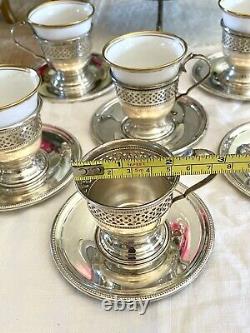 6 Demitasse STERLING English Bone China TUSCAN Inserts England Plummer LTD