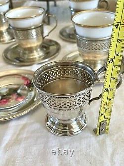 6 Demitasse STERLING English Bone China TUSCAN Inserts England Plummer LTD