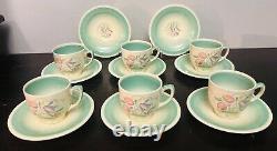 6 English Susie Cooper Dresden Blue-Green Demitasse Cup / Saucer Sets 8 Saucers