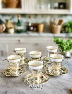 6 Espresso Cups & Saucers STERLING English Bone China TUSCAN England Plummer LTD