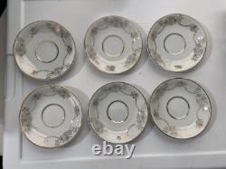 6 Expresso Demitasse Cups & Saucers White Gold Handle Trim Floral Design Japan